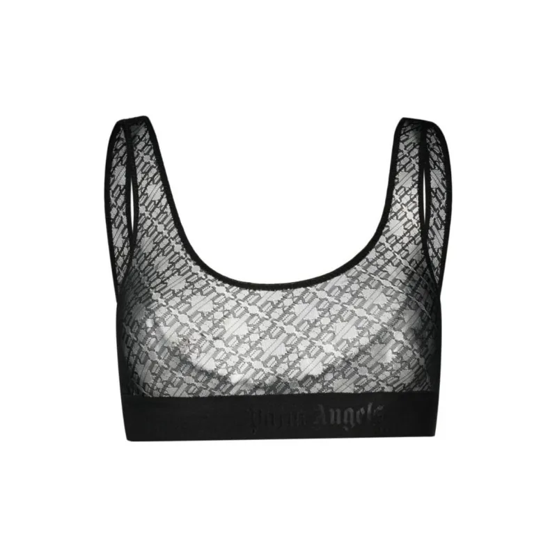 PALM ANGELS Logo Waistband Sheer Tulle Bra-0