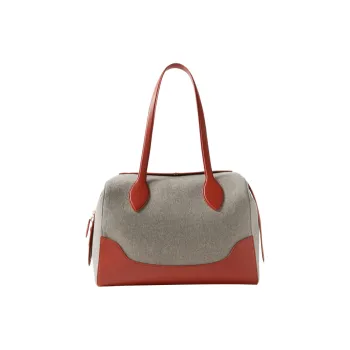 Loro Piana Sesia Felt With Cow Leather Tote Bag Shopping Bag Shoulder Bag Handbag Large Size Women's Red