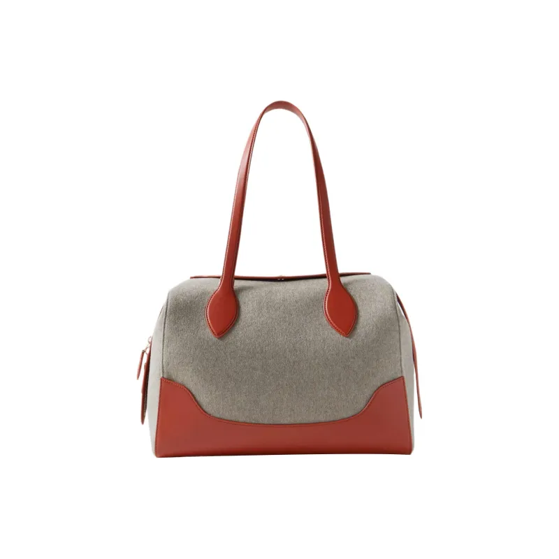 Loro Piana Sesia Felt With Cow Leather Tote Bag Shopping Bag Shoulder Bag Handbag Large Size Women's Red-0