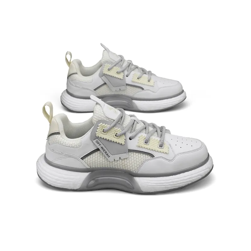 OFF-WIERAH Cushioned Wear-Resistant Breathable Impact-Resistant Height Increasing Mid-Top Casual Shoes Unisex-2