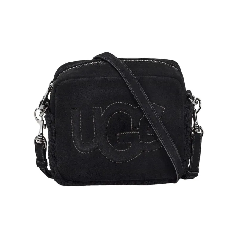UGG Sheep Wool Leather Crossbody Bag Shoulder Bag Small Size Women's Black-0