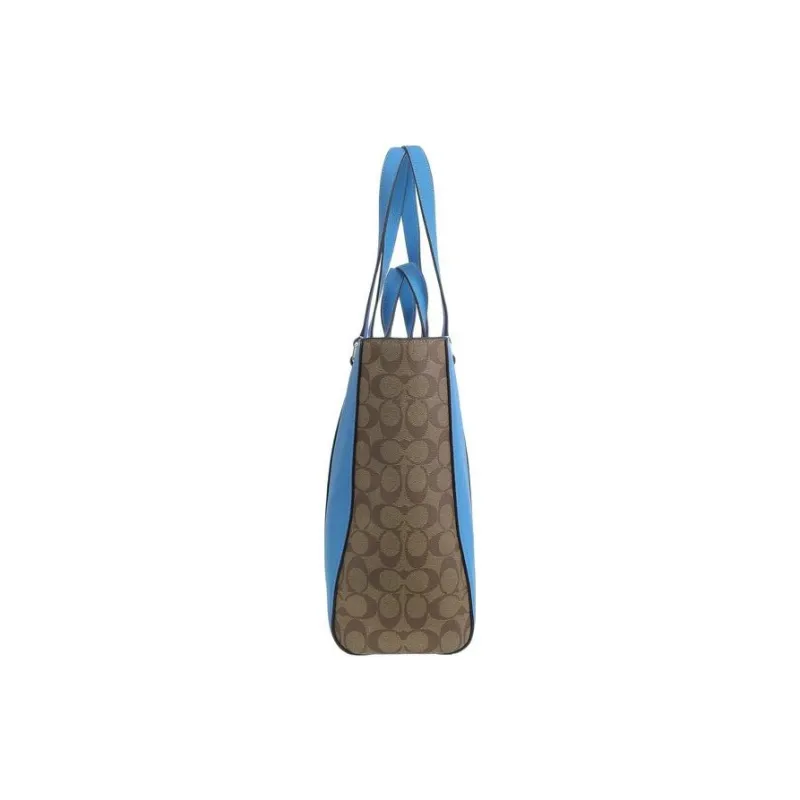 COACH Coated Canvas With Leather Tote Bag, Shopping Bag, Handbag Women's Blue-2