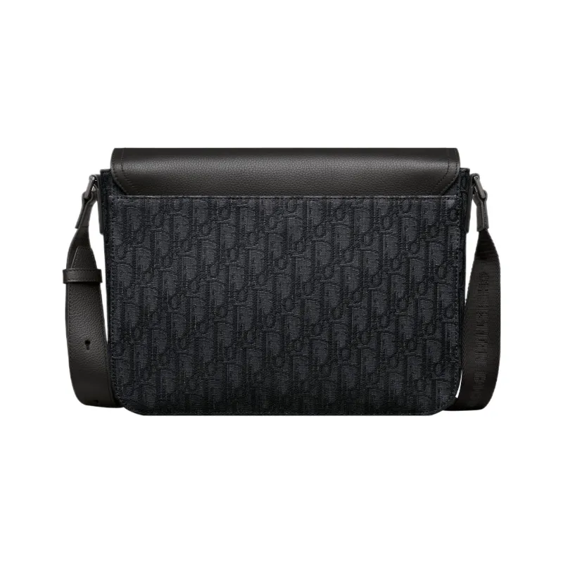 DIOR Oblique Printed Fabric Grain Embossed Cow Leather Saddle Messenger Bag Shoulder Bag Crossbody Bag Men's Black-2