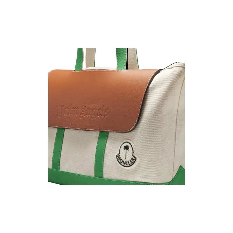 Moncler PALM ANGELS Collaboration Canvas Tote Bag, Shopping Bag, Shoulder Bag, Handbag Unisex White & Green-4