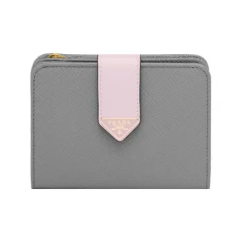 PRADA Saffiano Leather Wallet Small Size Women's Slate Gray Snowflake Plaster Pink