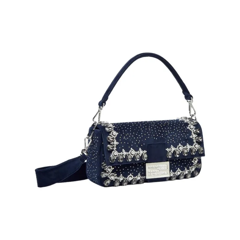 FENDI Baguette Velvet Portable Crossbody Bag, Shoulder Bag Medium Size Women's Blue-1
