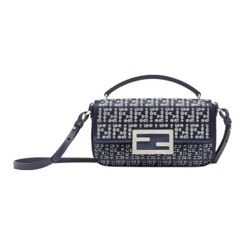 FENDI Baguette Crystal Satin One Shoulder Crossbody Cell Phone Pouch Women's Midnight Blue
