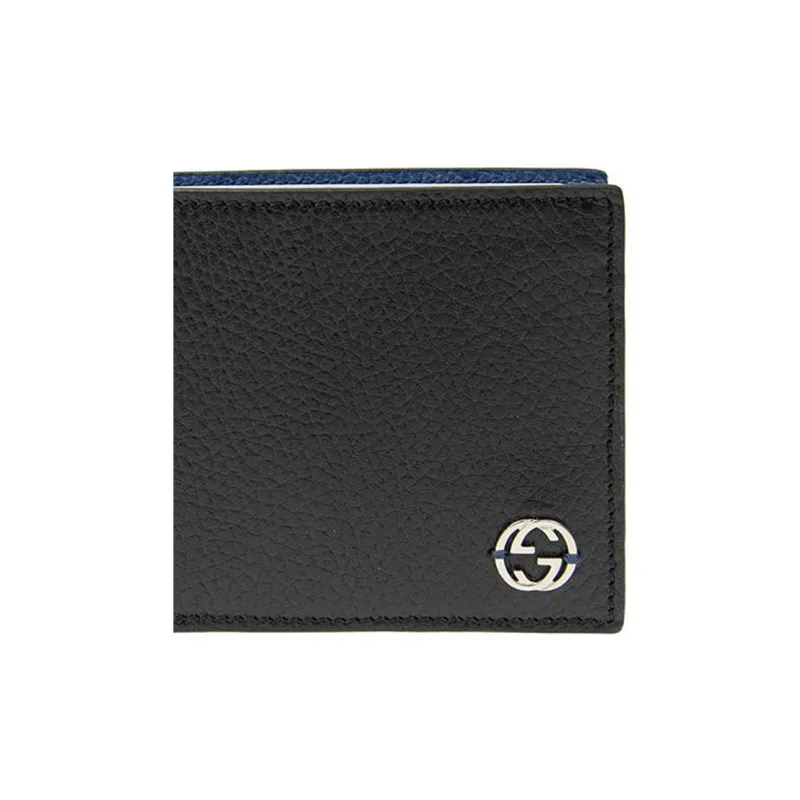 GUCCI Cow Leather Wallet Men's Black & Blue-4