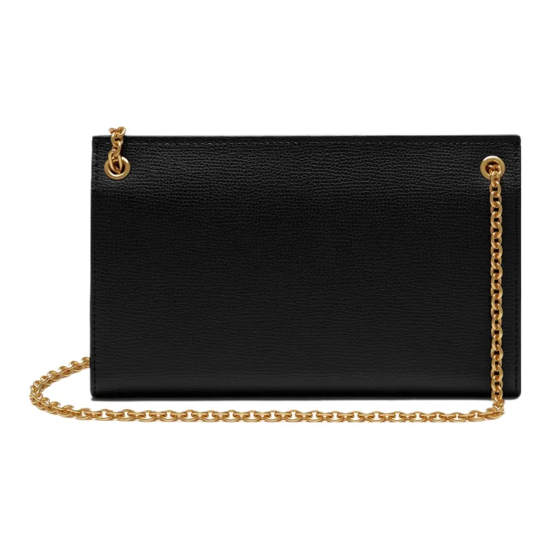 Mulberry Cow Leather One Shoulder Crossbody Clutch Trumpets Women's Black-1