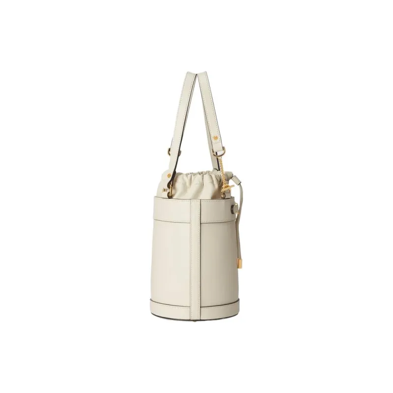 GUCCI Horsebit 1955 Leather Bucket Bags One Shoulder Handbags Small Size Women's White-2