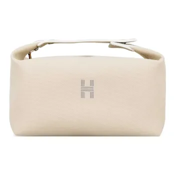 HERMES Bride a Brac Cotton Storage Bags Toiletry Bags Large Size Women's Ecru