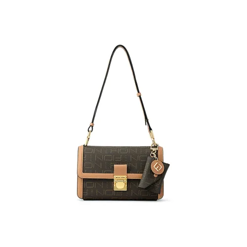 FION Artificial Leather With Cow Leather Accents Shoulder Bag Regular Women's Coffee/Camel
