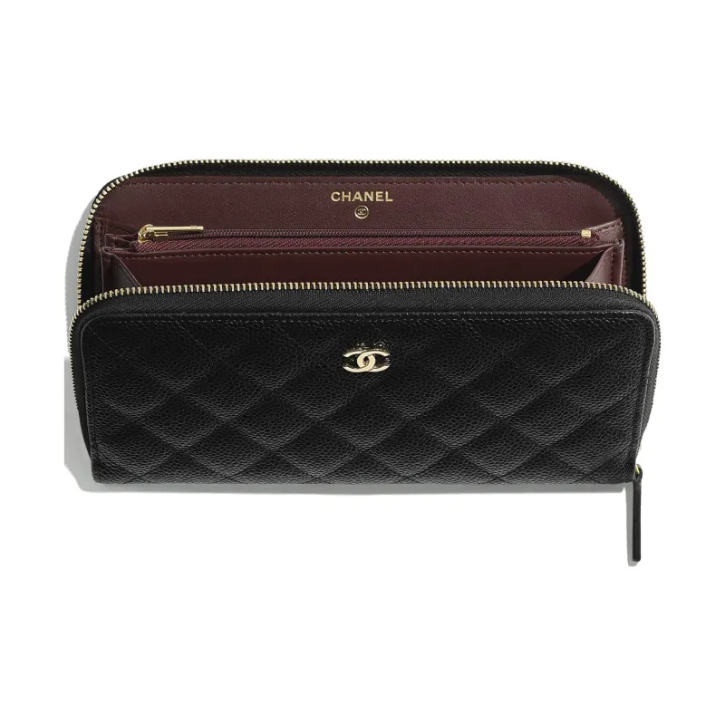 CHANEL Grain Caviar Calfskin Wallet Unisex Black-2