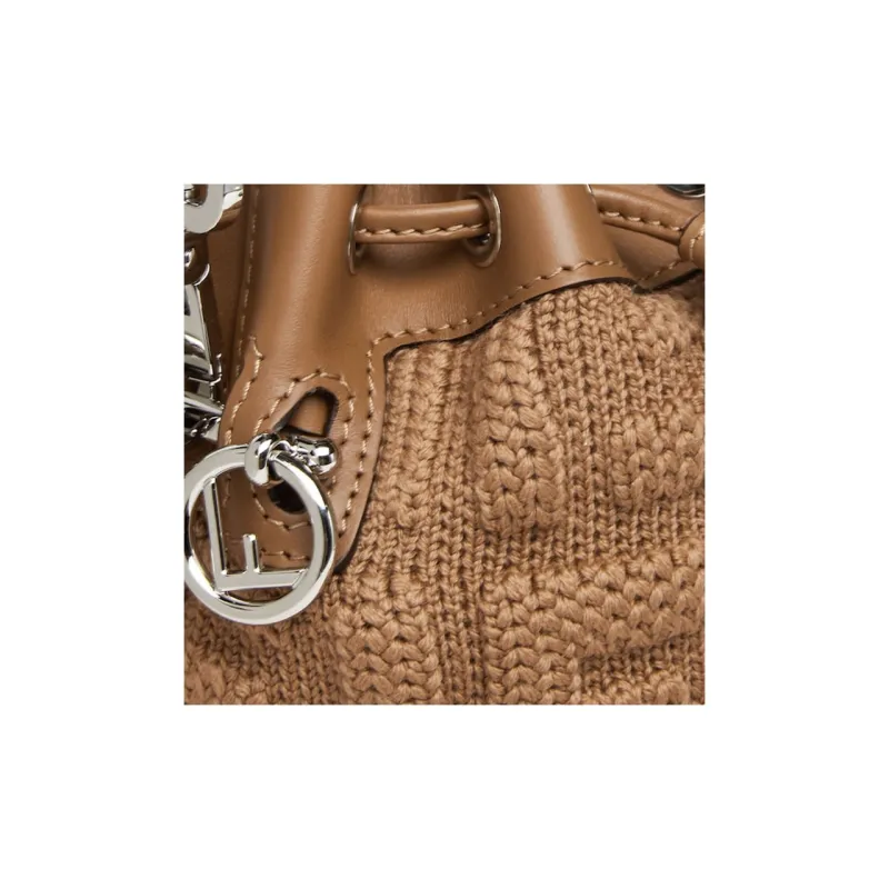 FENDI Mon Tresor Wool Knitted Fabric Bucket Bags Shoulder Bag Crossbody Bag Handbag Mini Women's Light Brown-4