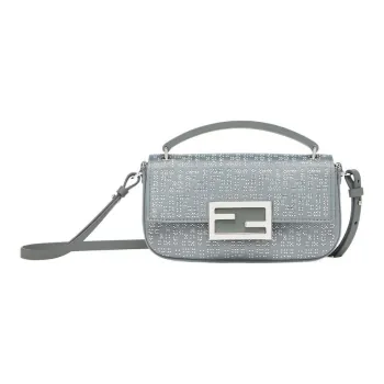 FENDI Baguette Crystal Satin One Shoulder Crossbody Cell Phone Pouch Women's Dark Gray Green