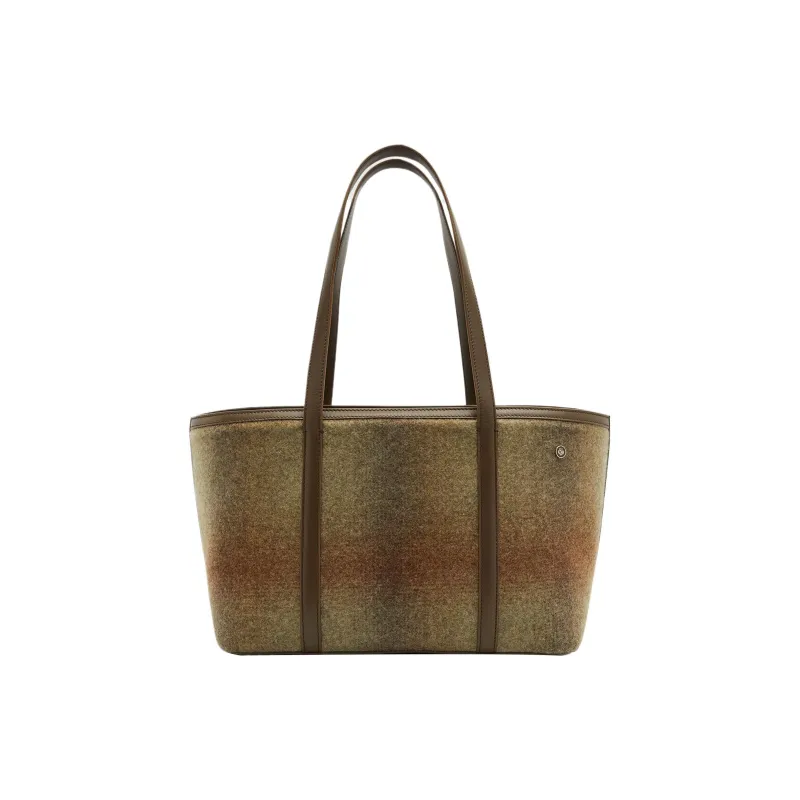 Loro Piana Cashmere Tote Bag Shopping Bag Handbag Women's Mountain Cashew Color With Green-0