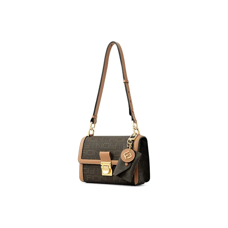FION Artificial Leather With Cow Leather Accents Shoulder Bag Medium Size Women's Coffee/Camel-4