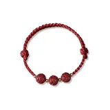 Pull-Out Four-Strand with Three Cinnabar Lotus Beads, Dark Red