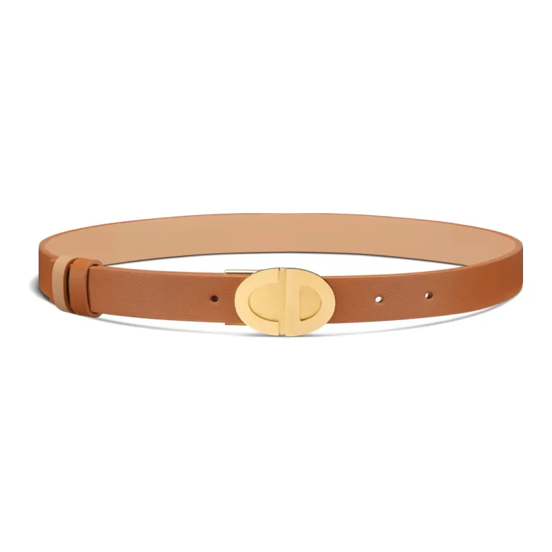 DIOR Double Sided Emblem Letter Decoration, Smooth Buckle Leather Belts Women's Brown Width 2.2CM-0