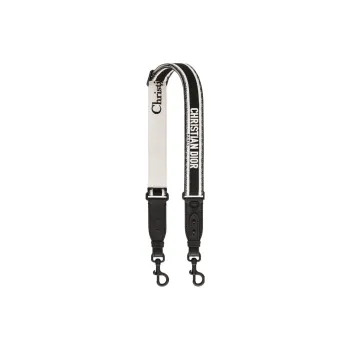 DIOR Embroidery With Calfskin Bag Strap Unisex Black & White