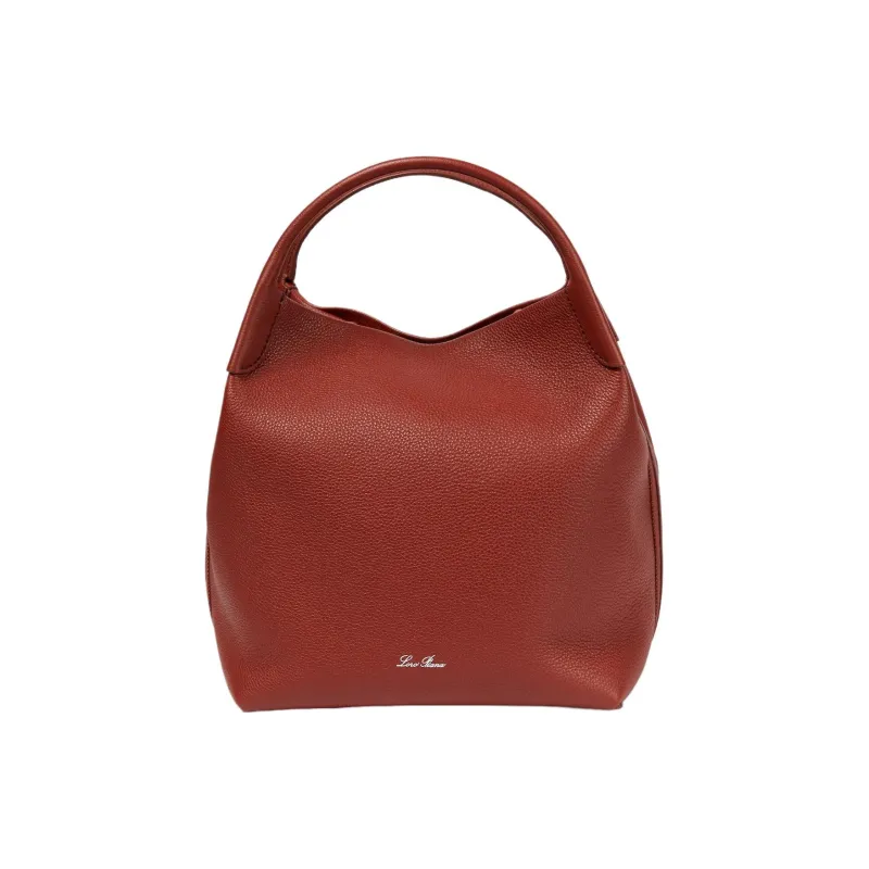 Loro Piana Leather Tote Bag Shopping Bag Shoulder Bag Handbag Medium Size Women's Brown-0