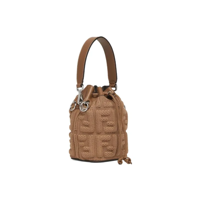FENDI Mon Tresor Wool Knitted Fabric Bucket Bags Shoulder Bag Crossbody Bag Handbag Mini Women's Light Brown-1