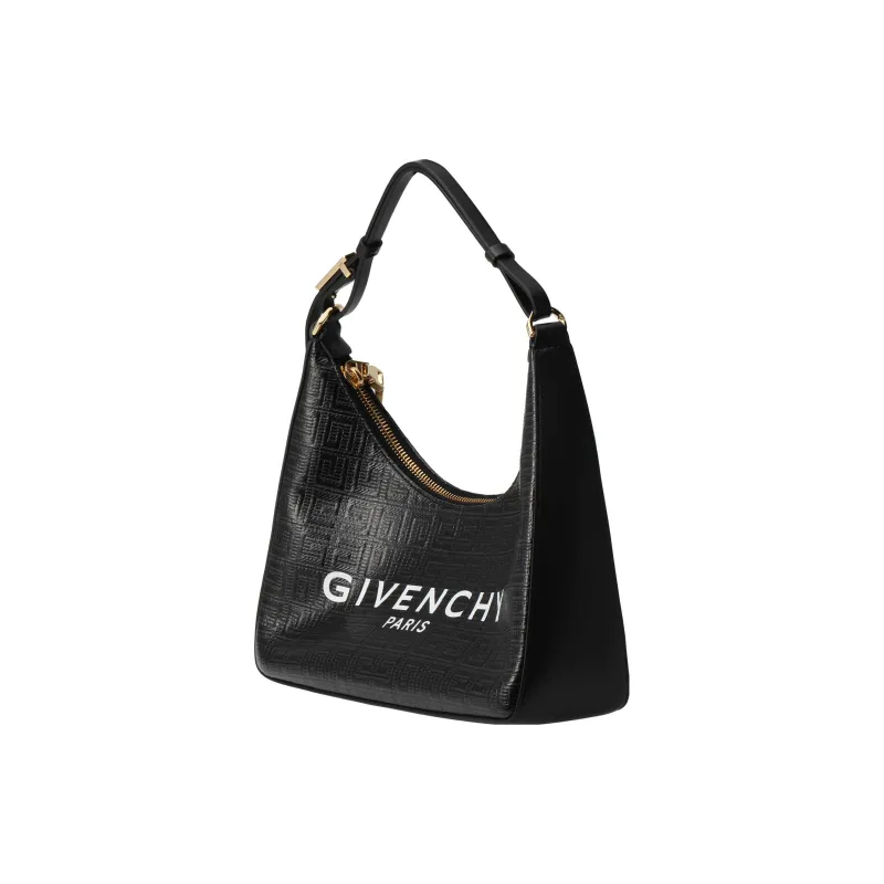 Givenchy Moon Cut Out Shoulder Bag Small 4G Embossed Givenchy Paris Print Black/White-1