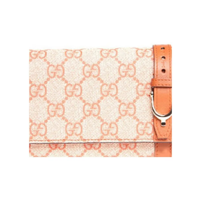 GUCCI Canvas With Leather Wallet Women's Orange & Beige-4