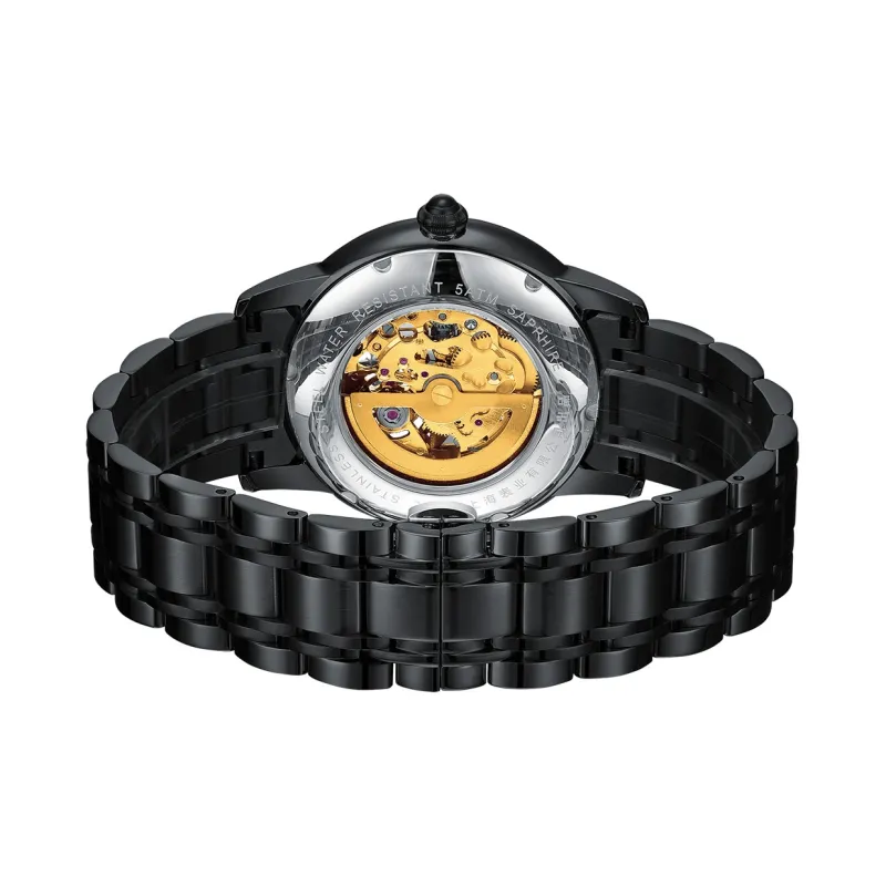 SHANGHAI National Automatic Mechanical Movement Stainless Steel Watchband Watch Men's Watches Cut Out Dial-3