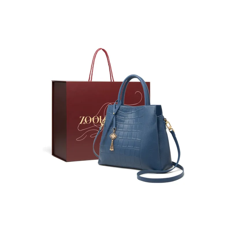 ZOOLER Cow Leather Mother Bag Mid Age Handbag Medium Size Women's Black/Blue/Dusty Blue-7