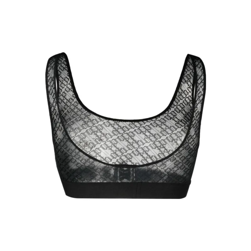 PALM ANGELS Logo Waistband Sheer Tulle Bra-1