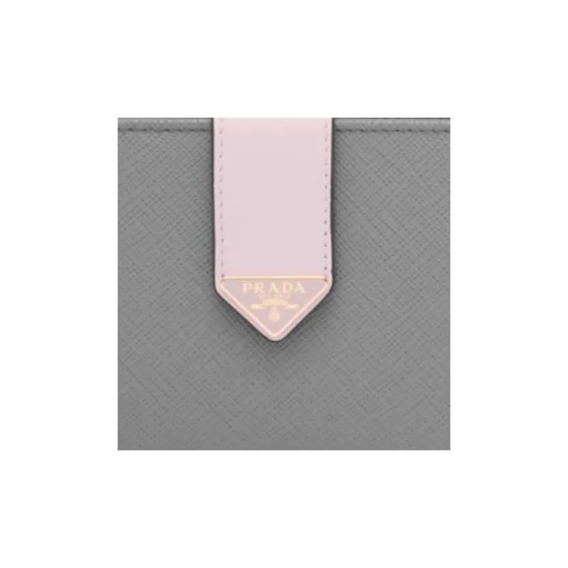 PRADA Saffiano Leather Wallet Trumpets Women's Slate Gray & Snowflake & Plaster Powder-5