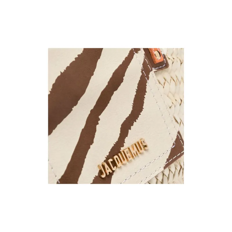 Jacquemus Le Petit Panier Soli Calfskin With Raffia Shoulder Bag Crossbody Bag Handbag Women's Beige-6