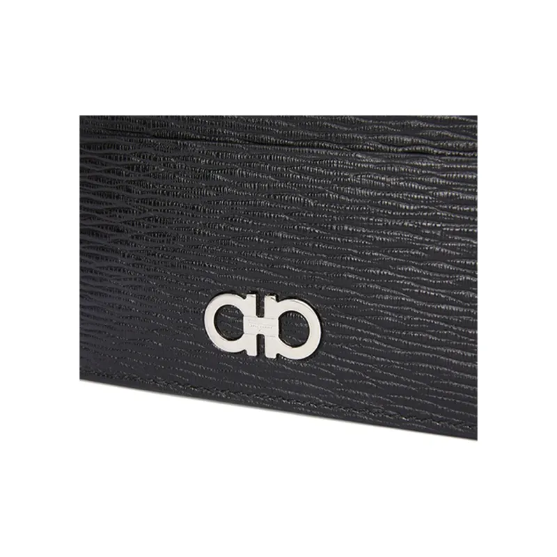 FERRAGAMO Cow Leather Card Holder Card Holder Men's Black/Red-4