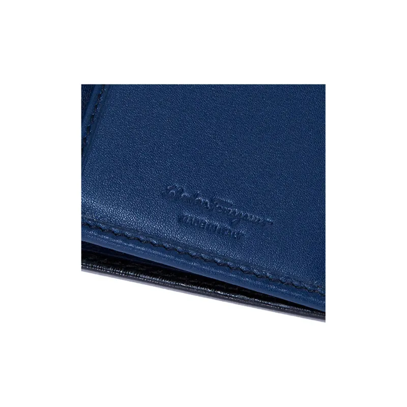 FERRAGAMO GANCINI Leather Wallet Regular Men's Dark Blue-5