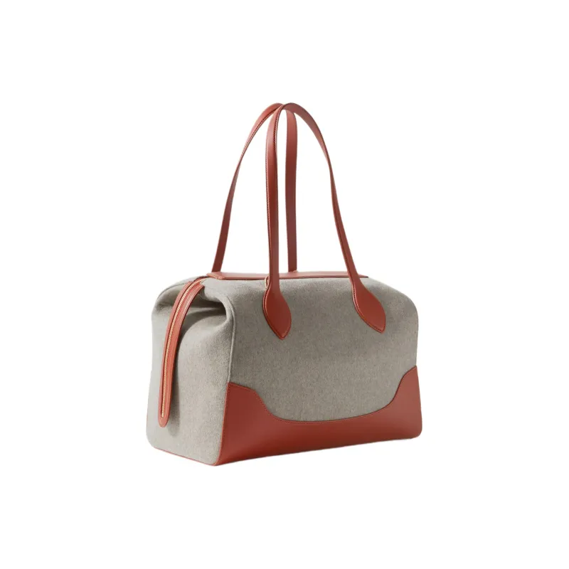 Loro Piana Sesia Felt With Cow Leather Tote Bag Shopping Bag Shoulder Bag Handbag Large Size Women's Red-1