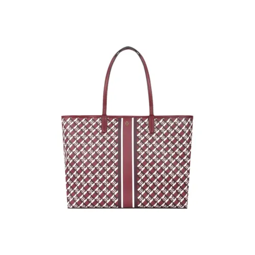 TORY BURCH Perry Cow Leather Coated Canvas Tote Bag Shopping Bag Shoulder Bags Women's Burgundy Multicolor