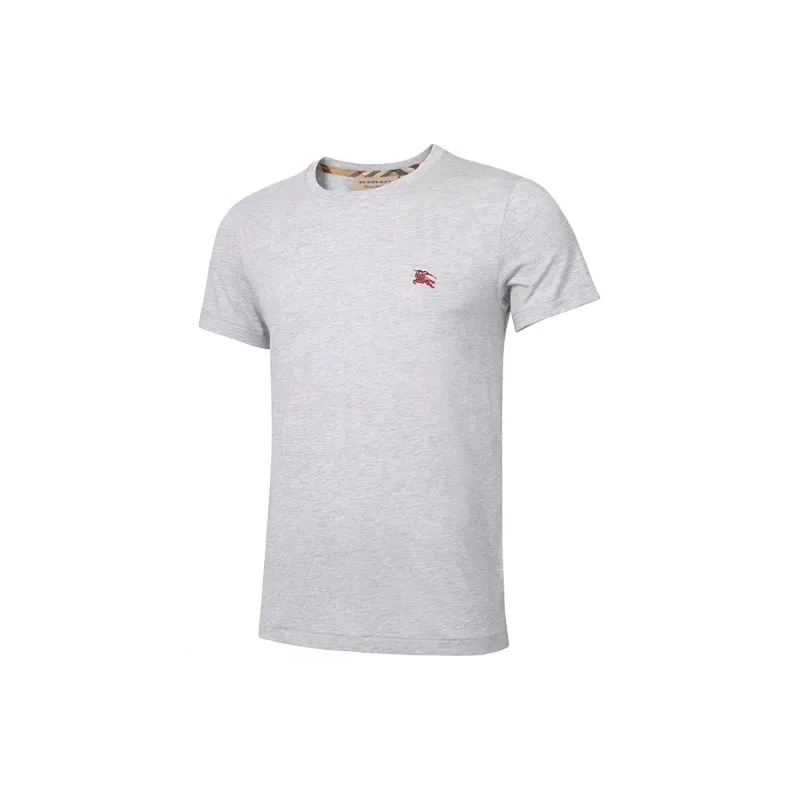 Burberry Men War Horse Embroidered Round Neck Short Sleeve T-shirt Grey-2