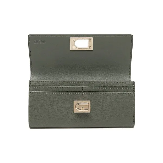 Furla Leather Long Wallet Women's Cactus Green-1