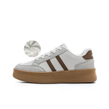 RENBEN Insulated Fleece Lined Shoe Warm And Wear Resistant Low Top Skateboard Shoes Women's Beige Brown