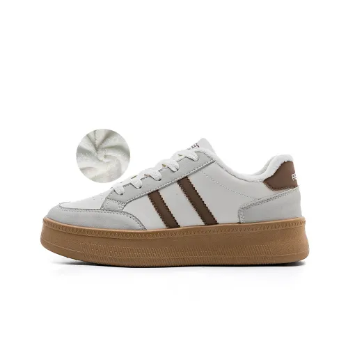 RENBEN Insulated Fleece Lined Shoe Warm And Wear Resistant Low Top Skateboard Shoes Women's Beige Brown
