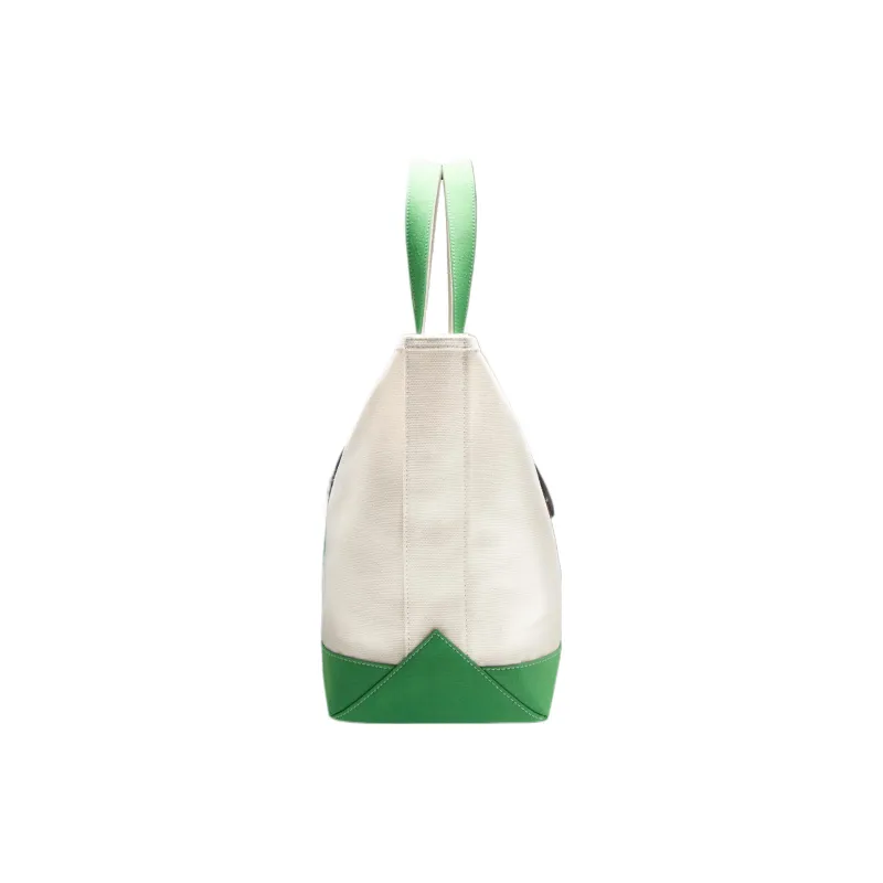 Moncler PALM ANGELS Collaboration Canvas Tote Bag, Shopping Bag, Shoulder Bag, Handbag Unisex White & Green-1
