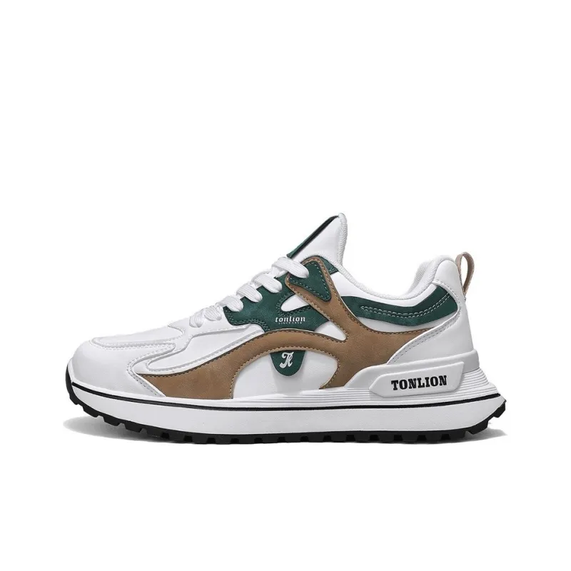 Tonlion Cushioning Anti Slip And Wear Resistant Low Top Casual Shoes Men's White Green-0