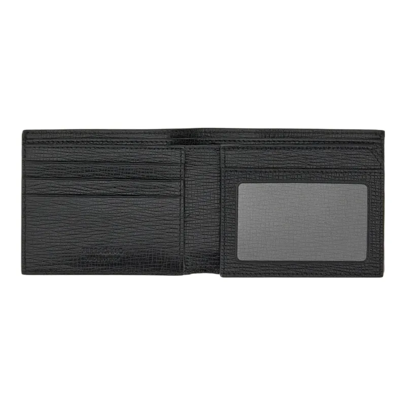 FERRAGAMO Hammered Texture Calfskin Wallet Regular Men's Black-3