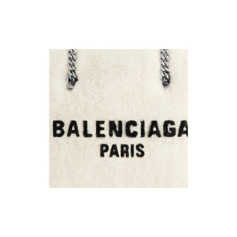Balenciaga Shearling Tote Bag Shopping Bag Shoulder Bag Handbag Small Size Women's Light Beige-3