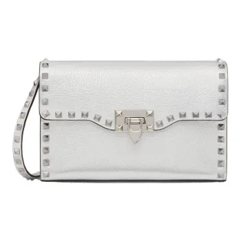 Valentino Rockstud Grain Calfskin Shoulder Bag, Crossbody Bag Trumpets Women's Silver