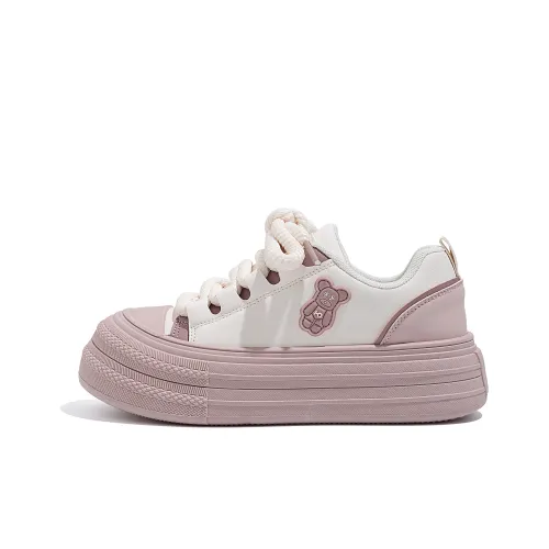 HUANQIU Slip Resistant Low Top Skateboard Shoes Women's Beige Pink