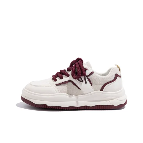 HUANQIU Skateboard Shoes Men Low-Top Beige/Burgundy