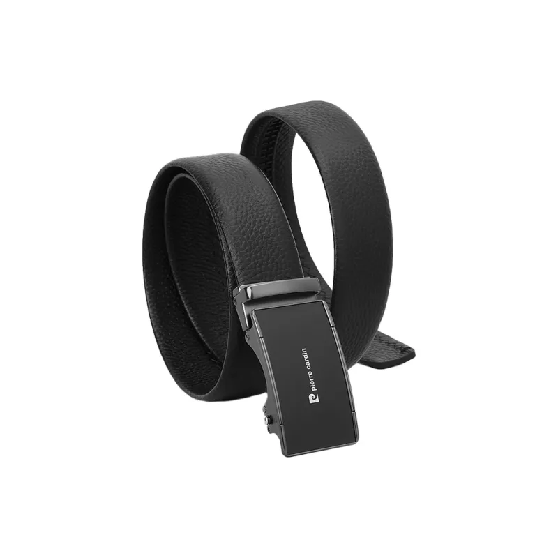 PIERRE CARDIN Matte Automatic Buckle Belt Cow Leather Belt Genuine Leather Business Casual Men's Black 3.5cm-3