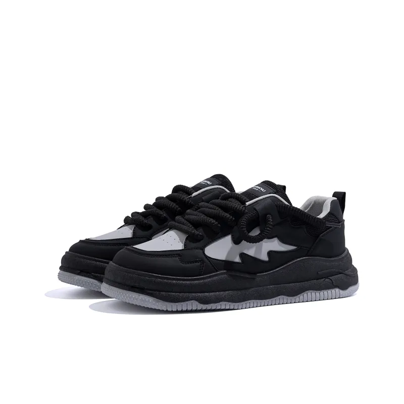 HUANQIU Slip Resistant Cushioning Low Top Skateboard Shoes Men's Black-4